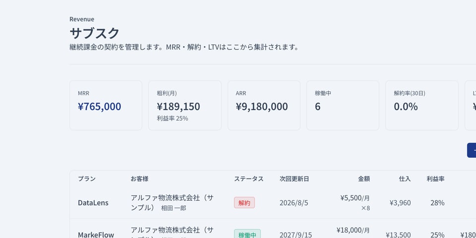 サブスク（継続課金）の画面